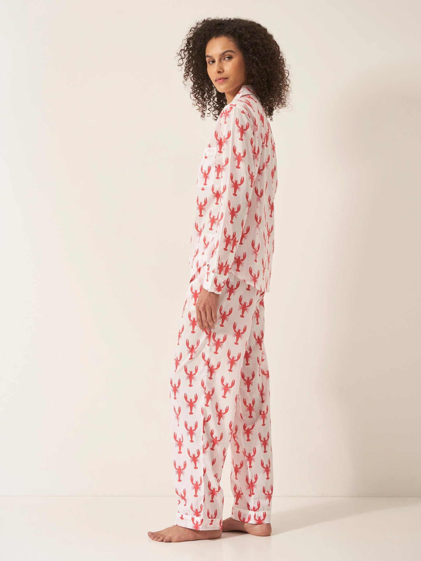 Lobster Print Women’s Pyjama Trouser Set | Organic Cotton Bridal PJs | Fun & Soft Lobster Pajamas for Hen Parties
