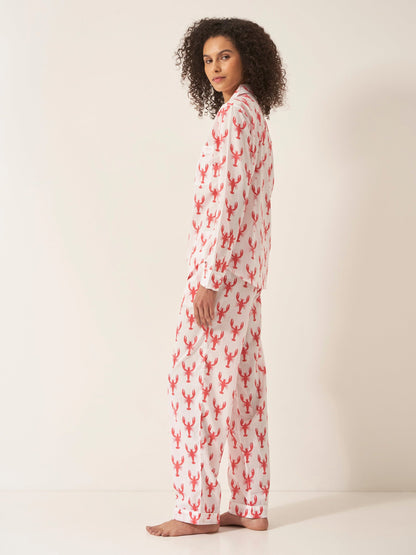 Lobster Print Women’s Pyjama Trouser Set | Organic Cotton Bridal PJs | Fun & Soft Lobster Pajamas for Hen Parties