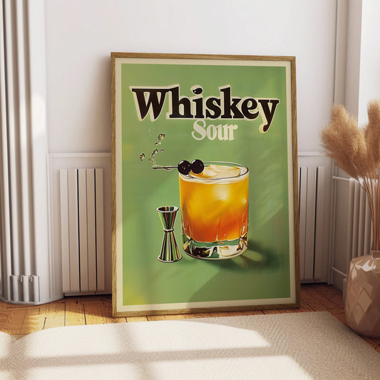 Vintage Whiskey Sour Cocktail Poster Vintage Beverage Poster Bar Wall Decor Retro Cocktail Poster for Bar Room Poster for Games Room