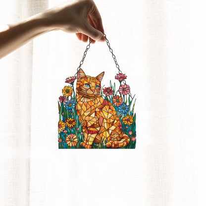 Personalized cat Window Hanging, Acrylic Poppy Flowers Wall Window Hanging Art Decoration, Cat home decor, Gift for mom, cat lovers