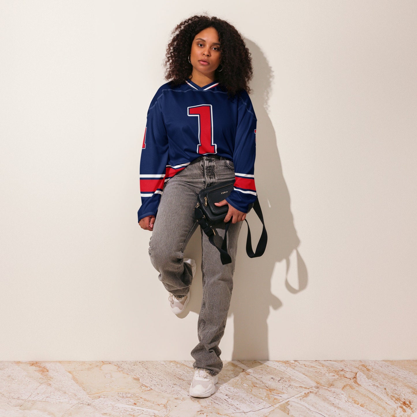 Oversized Unisex Racing Hockey Jersey , Unisex Streetwear Jersey with Bold Number Graphics