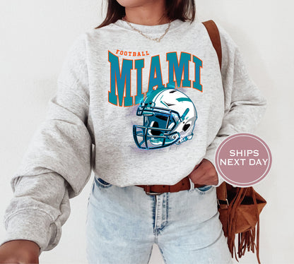 Miami Football Sweatshirt, Vintage Miami Crewneck, Retro Miami Sweatshirt, Miami Varsity Sweatshirt, Miami Long Sleeve