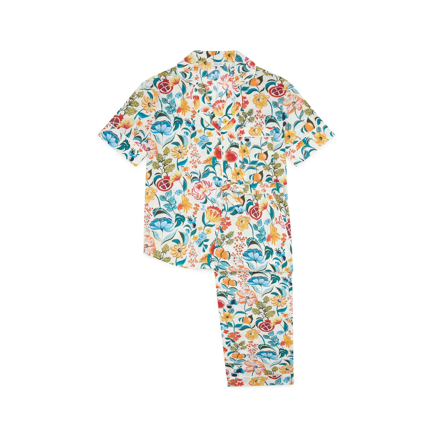 Florals on White Women’s Pyjama Trouser Set | Organic Cotton Short Sleeve PJs | Soft Floral Print Sleepwear Gift for Her