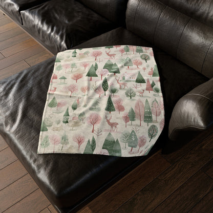 Christmas Blanket Pink Christmas Home Decor Winter Decor Forest Woodland Fleece Throw Pastel Christmas Bedding Gift for Family Friends Host
