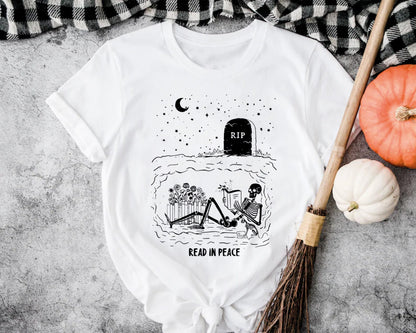 Read In Peace Skeleton Shirt, RIP Funny Skeleton Reading Sweatshirt, Librarian Love Shirt, Skeleton Reading Lover Tee, Funny Book Lover Tee