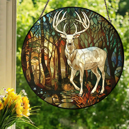 White Stag: Stained Glass Style Window Hanging Made With Real Glass