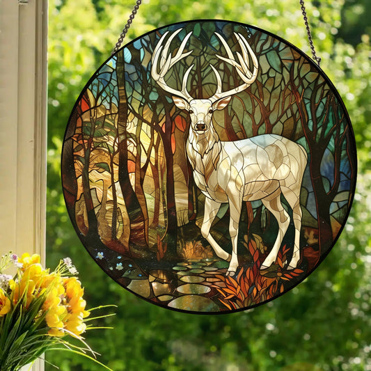 White Stag: Stained Glass Style Window Hanging Made With Real Glass