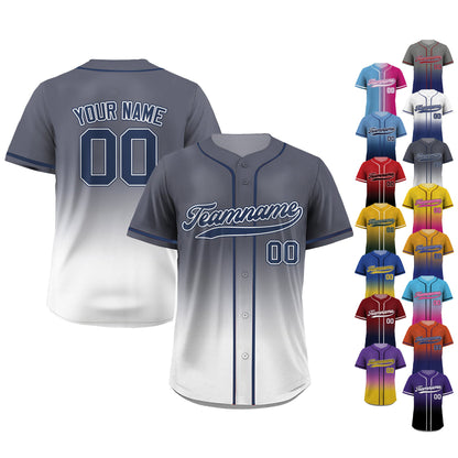 Printed White Gray Gradient Custom Baseball Jersey with Teamname Name Number, Jerseys Shirt for Men Women Youth Kid, Gifts for Baseball Fans