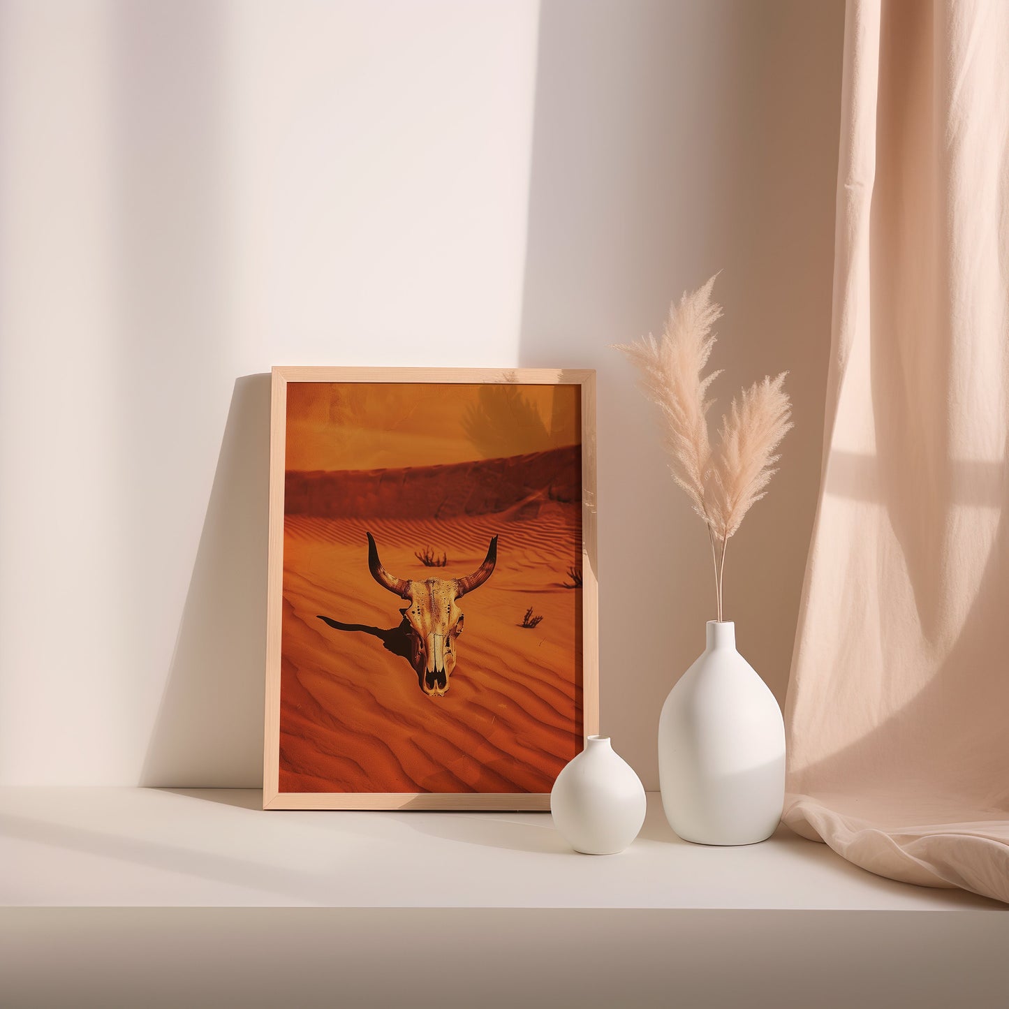 Vintage Cow Skull Western Art Print Retro Cowboy Cowgirl Art Southwestern Boho Art Sonoran Desert Arizona Print Terracotta Orange Sunset