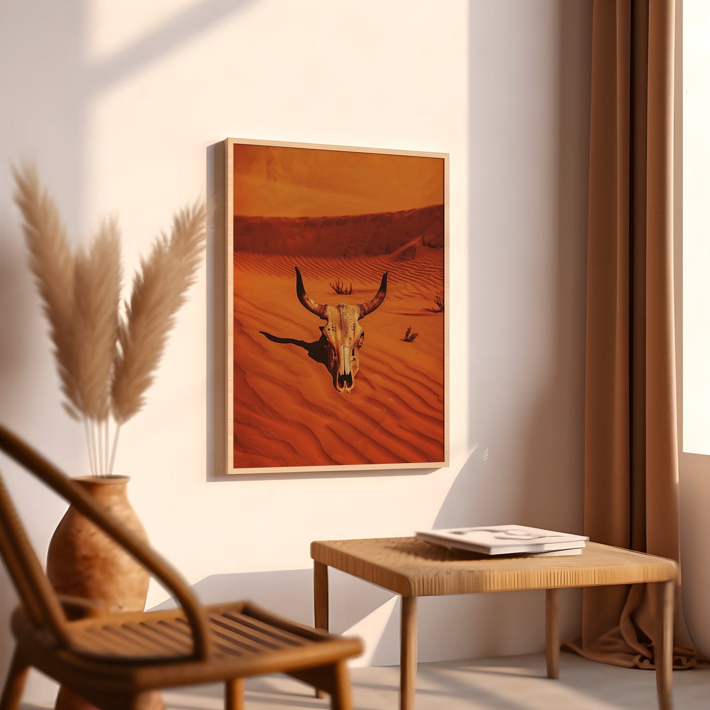 Vintage Cow Skull Western Art Print Retro Cowboy Cowgirl Art Southwestern Boho Art Sonoran Desert Arizona Print Terracotta Orange Sunset