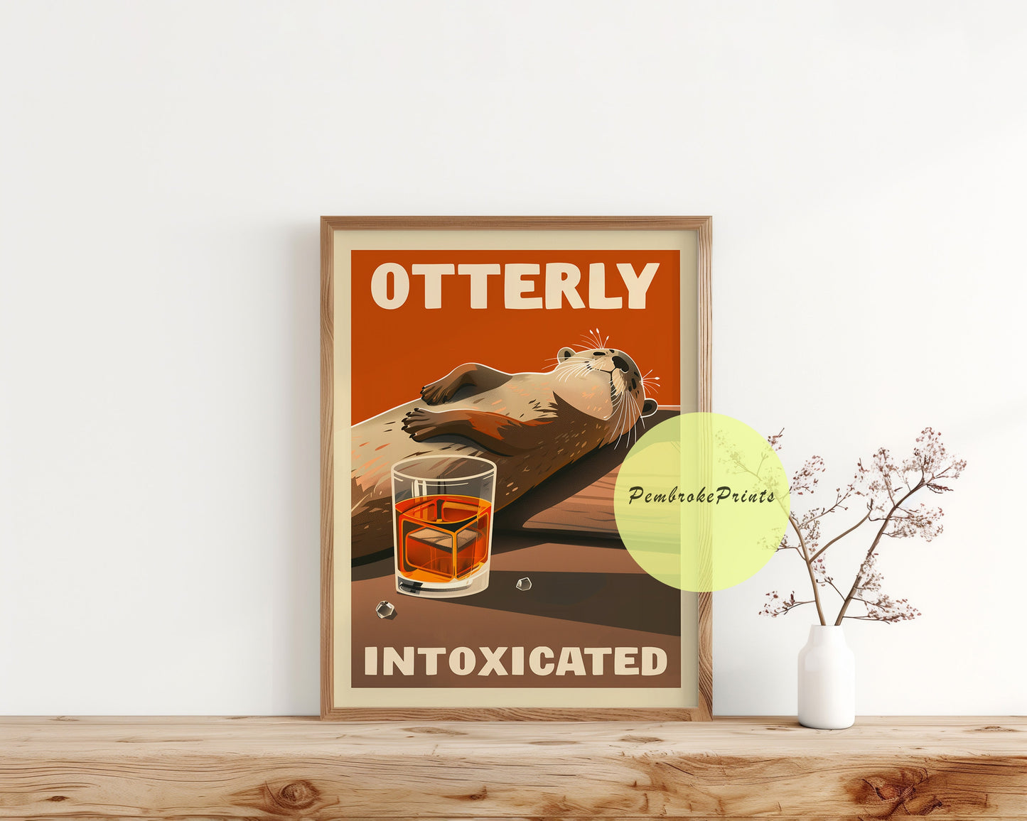 Funny Drunk Otter Print Cute Otter Wall Art Poster Whimsical Animal Pun Alcohol Illustration Otterly Intoxicated Whiskey Poster for Bar Room