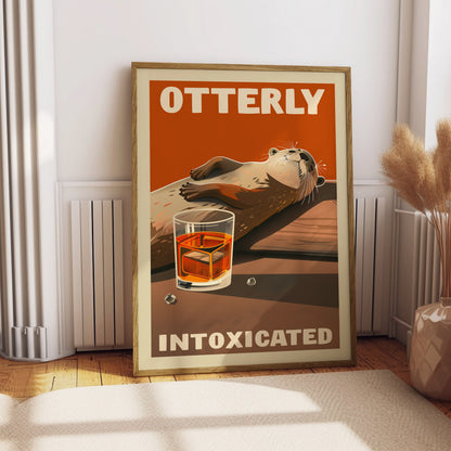 Funny Drunk Otter Print Cute Otter Wall Art Poster Whimsical Animal Pun Alcohol Illustration Otterly Intoxicated Whiskey Poster for Bar Room