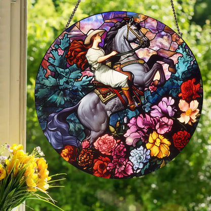 Cowgirl: Stained Glass Style Window Hanging