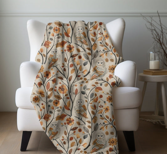 Fall Throw Blanket Fall Home Decor Barn Owl Fleece Blanket Floral Autumn Lovers Gift Cottagecore Fall Decor Leaves Flower Lovers Christmas
