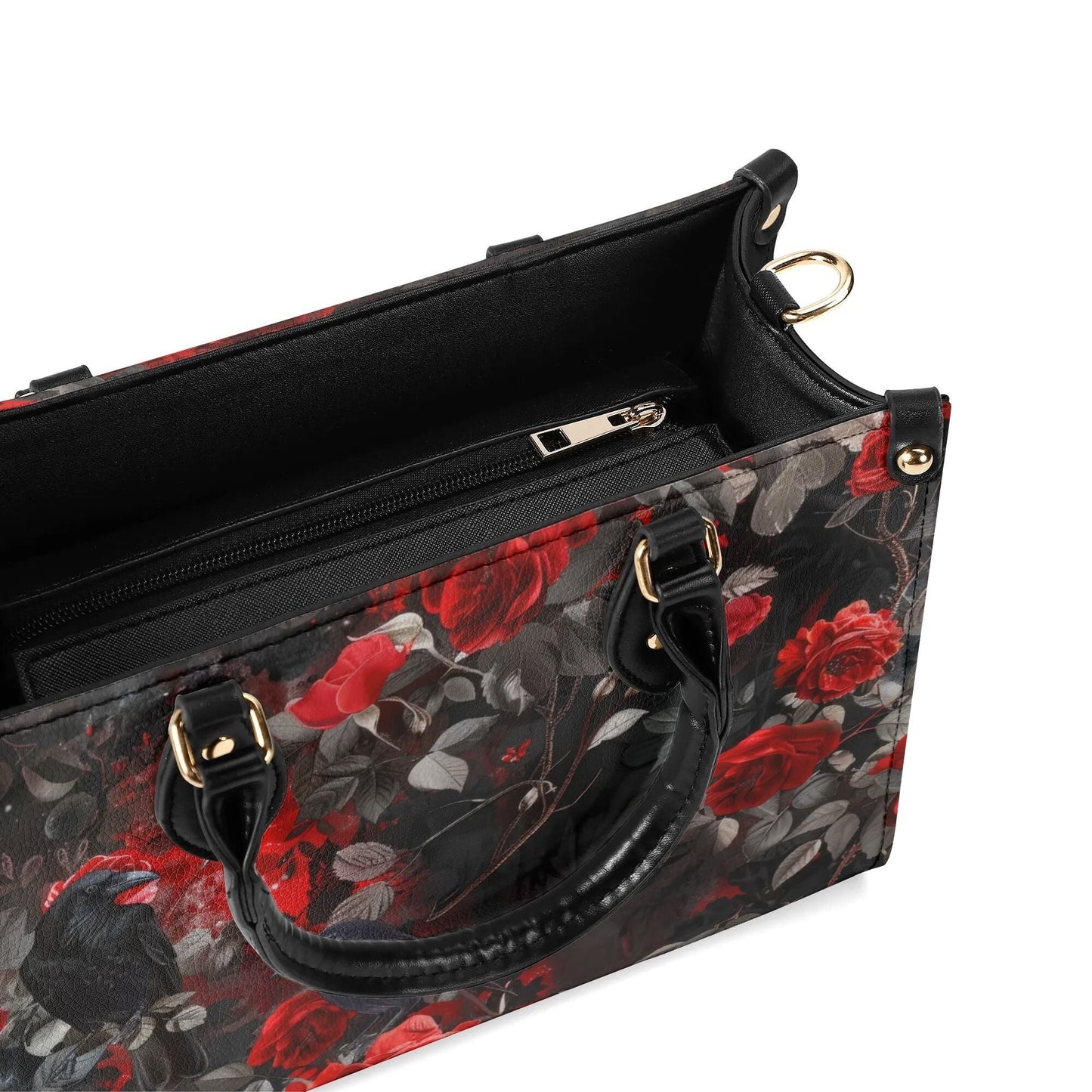 Gothic Rose Tote Handbag. Colorful Handbag, Waterproof PU Leather Tote, Top Handle Vegan Leather, Crossbody, Shoulder bag.