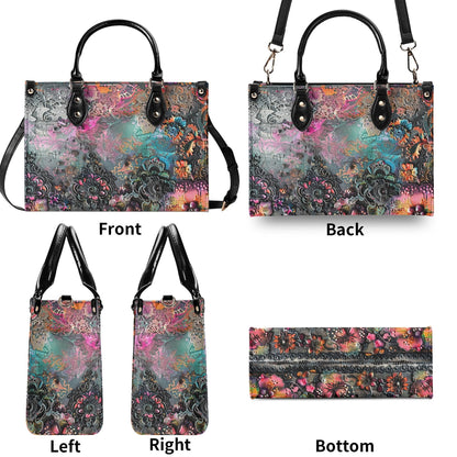 Dark Enchantment Tote Handbag. Colorful Handbag, Waterproof PU Leather Tote, Top Handle Vegan Leather, Crossbody, Shoulder bag.