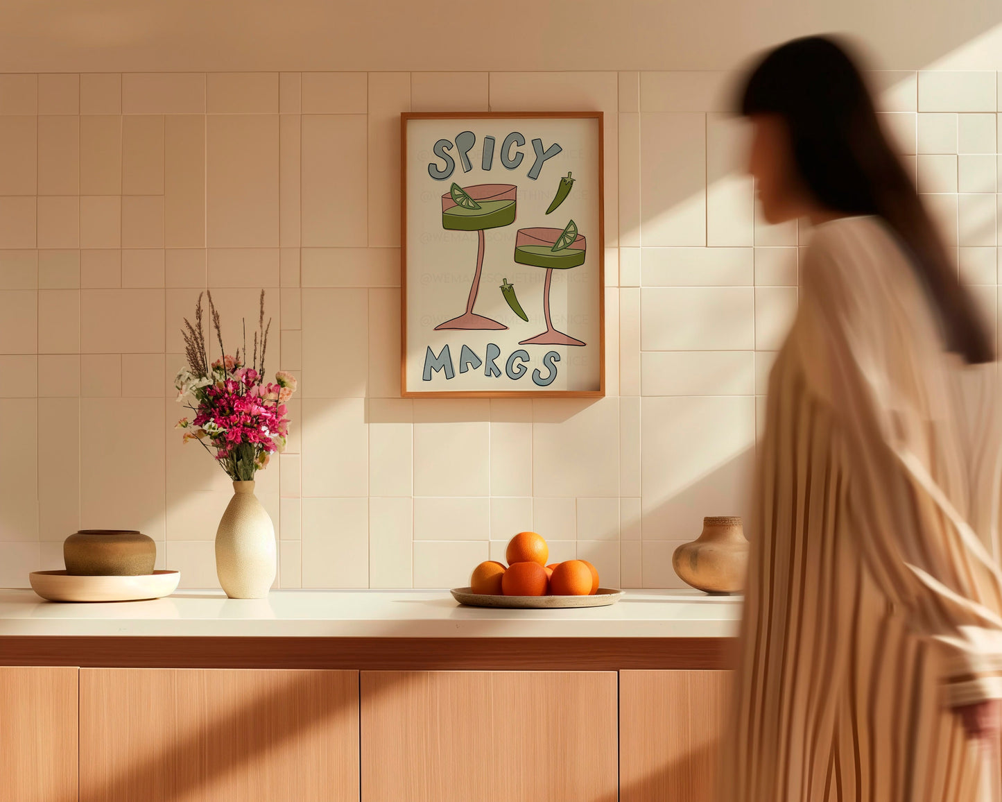 Spicy Margs Print, Trendy Wall Art, Apartment Decor, Retro Wall Art, Kitchen Wall Art, Pink Wall Art, Y2K Room Decor