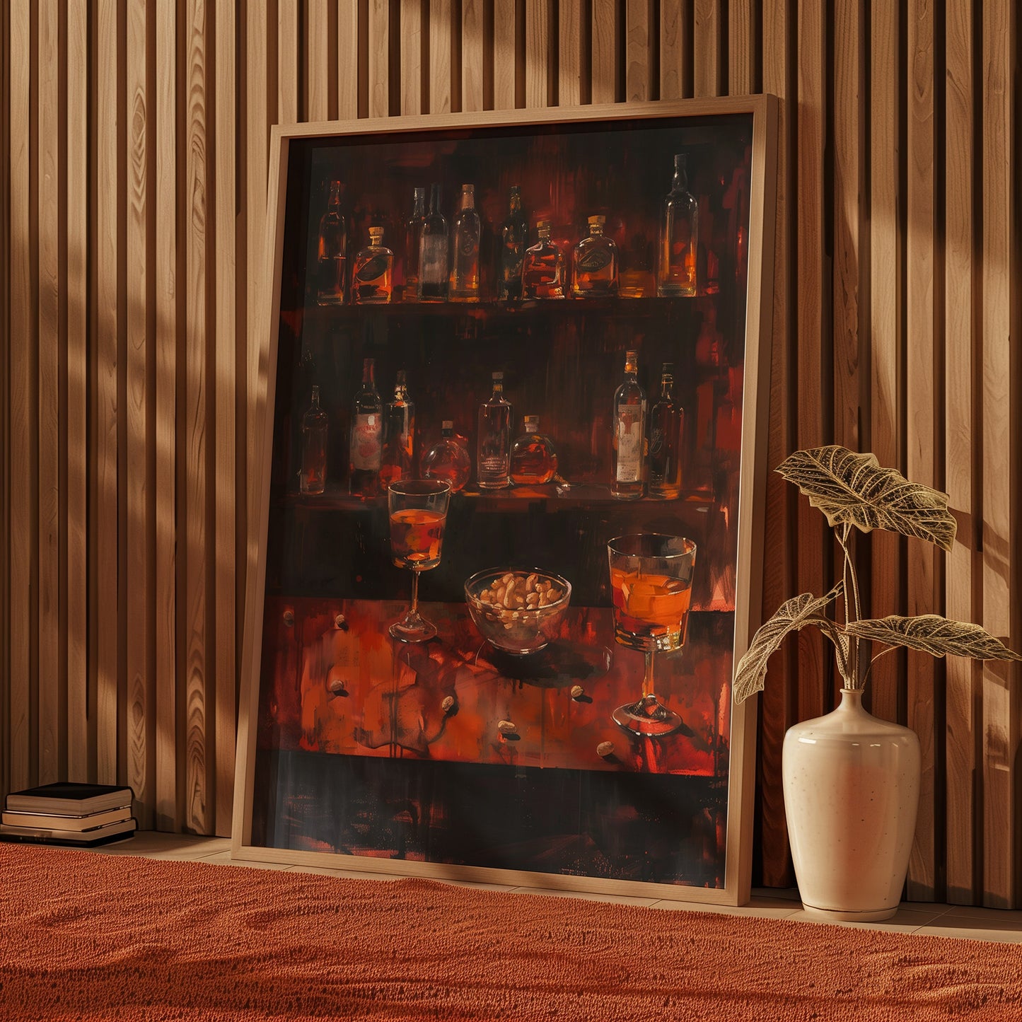 Gloomy Bar Print for Bar Abstract Painting Dark Color Alcohol and Bar Peanut Scene Poster Matisse Styled Artwork