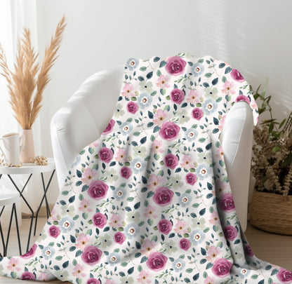 Pink Floral Throw Blanket, Pink Rose Blanket, Gift for Gardeners, Floral Home Decor, Pink Floral Bedding, Pink Flower Bedspread Botanical