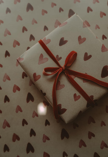 Red hearts kraft wrapping paper, Gift Wrap, gift wrapping paper, Gift Warp, Wrapping paper, gift paper, love, hearts wrap paper, recycled