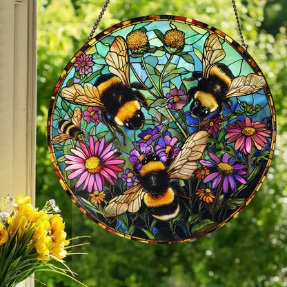 Bumblebees and Blossoms: Stained Glass Style Window Hanging
