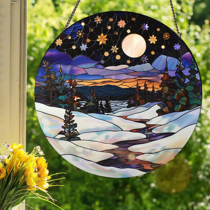 Winter Sunset: Stained Glass Style Window Hanging