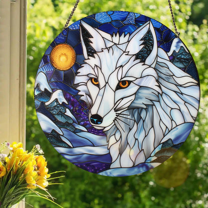 Snow Fox: Stained Glass Style Window Hanging Made With Real Glass