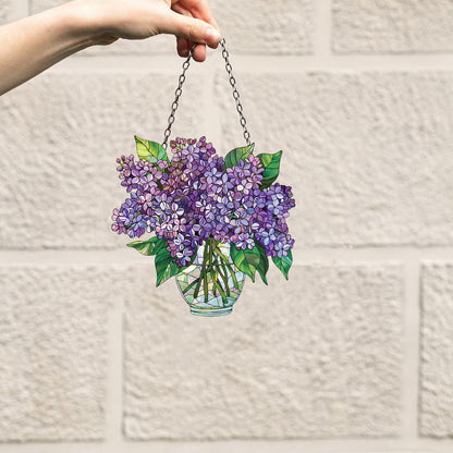 Lilac Bouquet Window Decor, Flowers Acrylic Window Hanging Art Decoration, Monstera plant Ornament, Gift for her, Mothers day, House decor