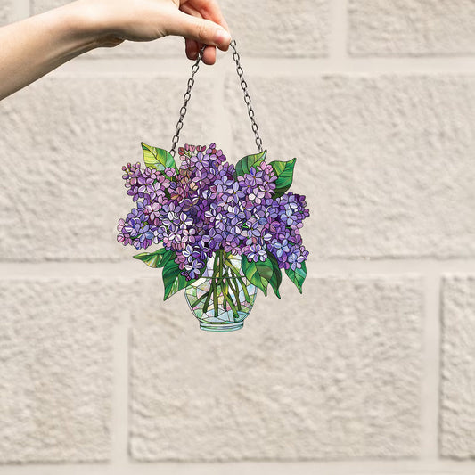 Lilac Bouquet Window Decor, Flowers Acrylic Window Hanging Art Decoration, Monstera plant Ornament, Gift for her, Mothers day, House decor