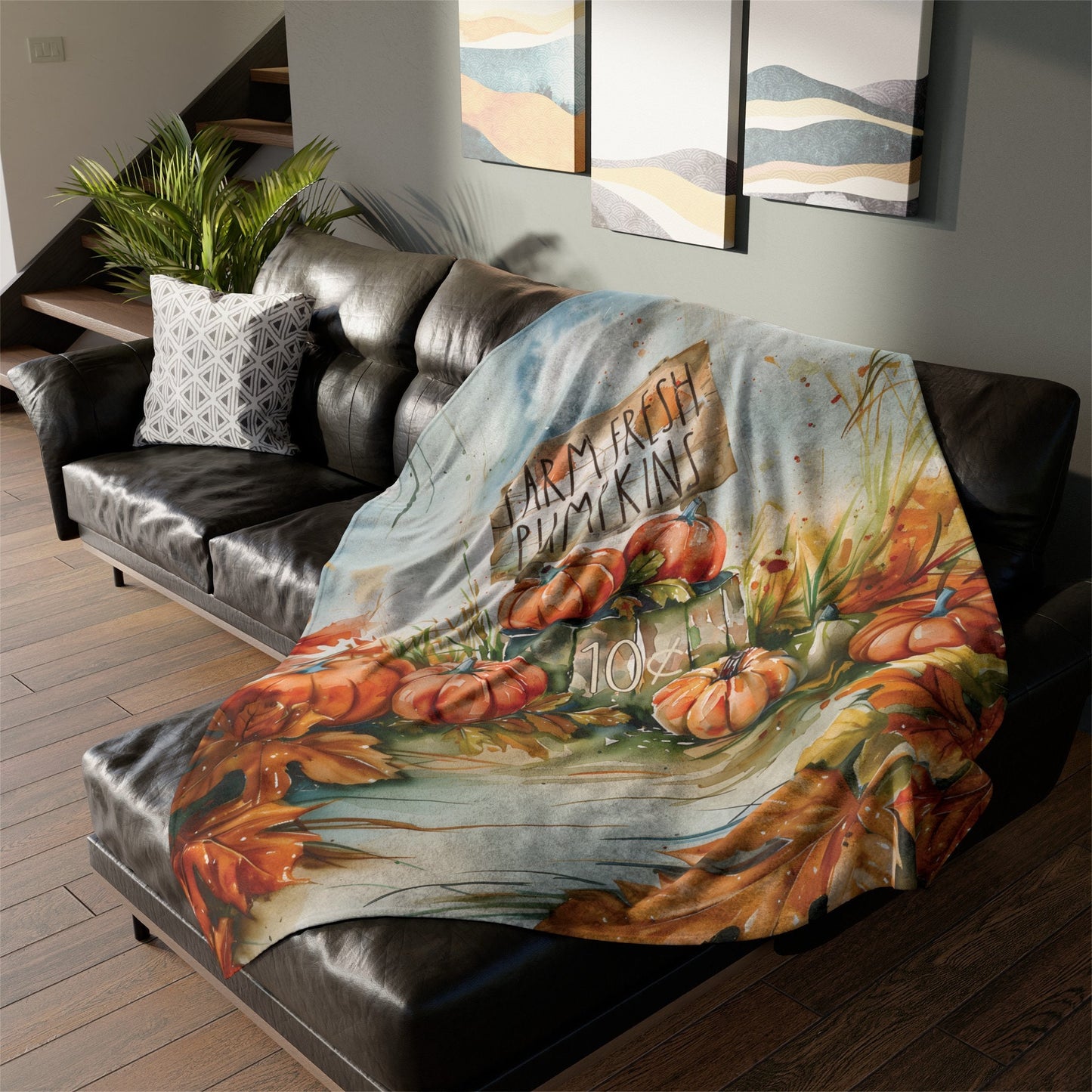 Fall Blanket Farmhouse Pumpkin Home Decor Rustic Farm Stand Fleece Blanket Autumn Lovers Gift Thanksgiving Decor Pumpkin Throw Bedding