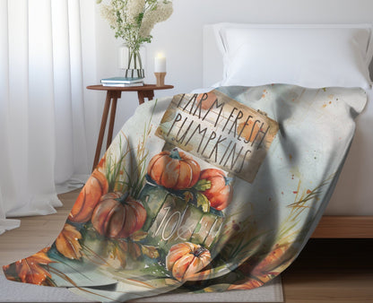 Fall Blanket Farmhouse Pumpkin Home Decor Rustic Farm Stand Fleece Blanket Autumn Lovers Gift Thanksgiving Decor Pumpkin Throw Bedding
