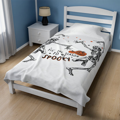 Halloween skeleton blanket, fall blanket funny skeleton blanket Halloween gift custom halloween gift blanket Velveteen Plush Blanket