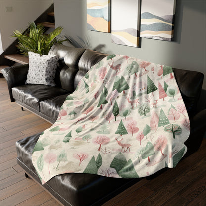 Christmas Blanket Pink Christmas Home Decor Winter Decor Forest Woodland Fleece Throw Pastel Christmas Bedding Gift for Family Friends Host