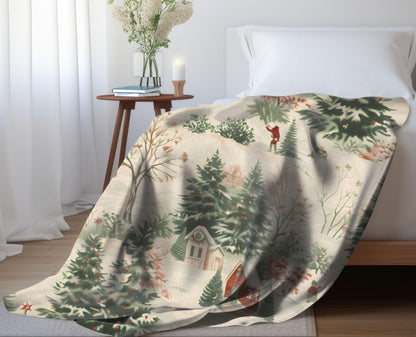 Christmas Village Blanket Christmas Home Decor Nostalgic Snowy Winter Trees Fleece Throw Christmas Gift Ideas Family Friends Host Coworkers