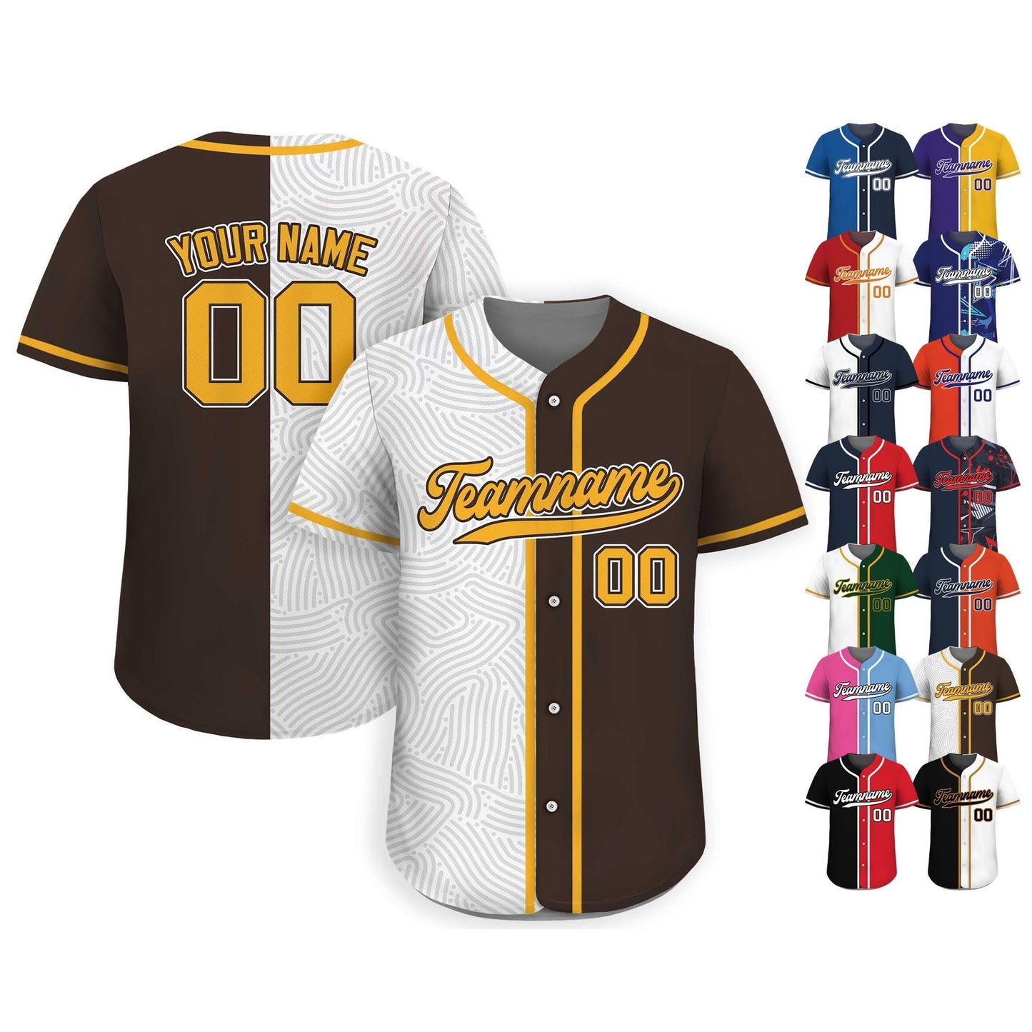 Custom Baseball Jersey with Teamname Name Number,Jersey Shirt for Men Women Youth,Personalized Split Button Down Jerseys Printed White Brown