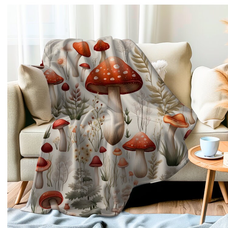 Mushroom blanket plush Boho mushroom blanket mushroom home decor mushroom throw for couch boho mushroom throw blanket