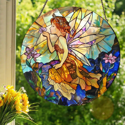 Flower Fairy: Stained Glass Style Window Hanging Made With Real Glass