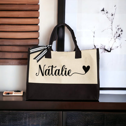 Personalized Name Tote, Custom Heart Tote, Bridal Party Gifts, Bachelorette Party Gifts, Gift For Bridesmaids, Bridal Party Favors