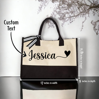 Personalized Name Tote, Custom Heart Tote, Bridal Party Gifts, Bachelorette Party Gifts, Gift For Bridesmaids, Bridal Party Favors
