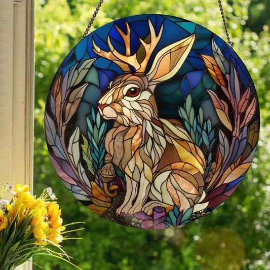 Jackalope: Stained Glass Style Window Hanging