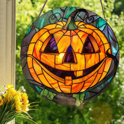 Jack O Lantern: Stained Glass Style Window Hanging