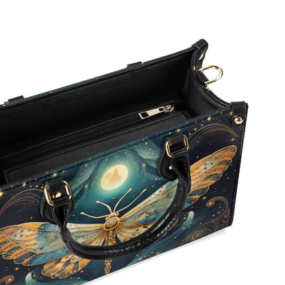 Lunar Moth Chic Tote Handbag. Mystical Handbag, Waterproof PU Leather Tote, Top Handle Vegan Leather, Crossbody, Shoulder bag.