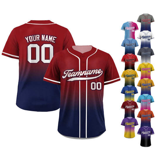 Printed Navy Red Gradient Custom Baseball Jersey with Teamname Name Number, Jerseys Shirt for Men Women Youth Kid, Gifts for Baseball Fans