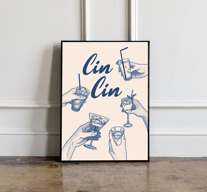 Trendy Cin Cin wall art Print, Alcohol Print Retro Poster, Bar Decor Wall Art, Modern Art Print, Kitchen wall decor, Couple Dancing Art