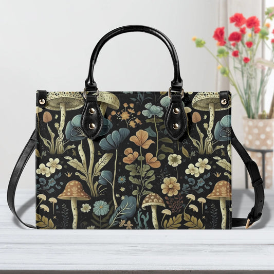 Enchanted Forest Tote. Multi-pocket PU Leather Handbag For Women, Square Vegan Leather Purse, For Mom, Versatile Handbag