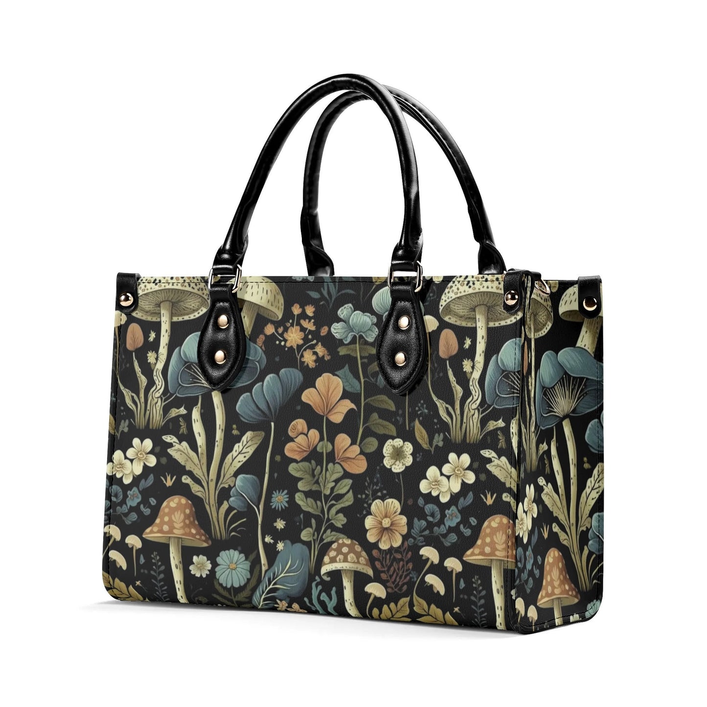 Enchanted Forest Tote. Multi-pocket PU Leather Handbag For Women, Square Vegan Leather Purse, For Mom, Versatile Handbag