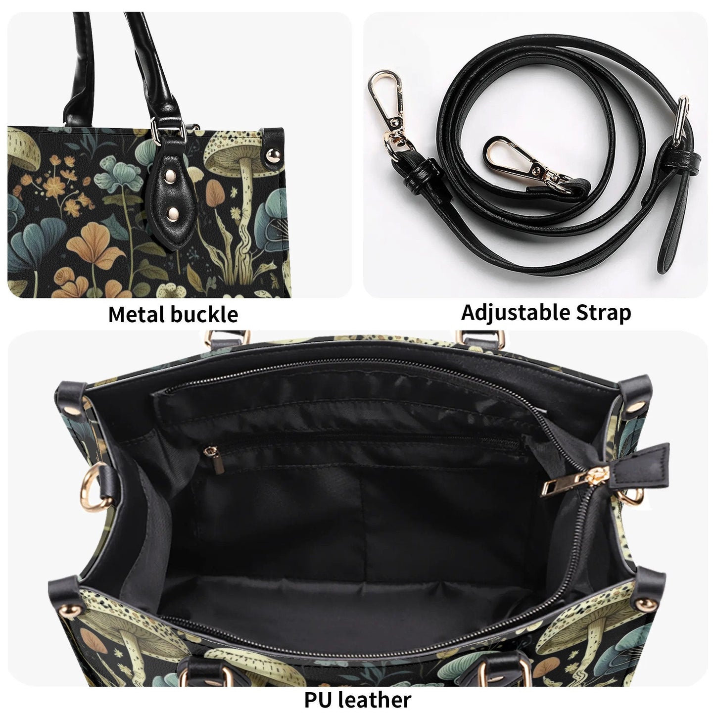 Enchanted Forest Tote. Multi-pocket PU Leather Handbag For Women, Square Vegan Leather Purse, For Mom, Versatile Handbag