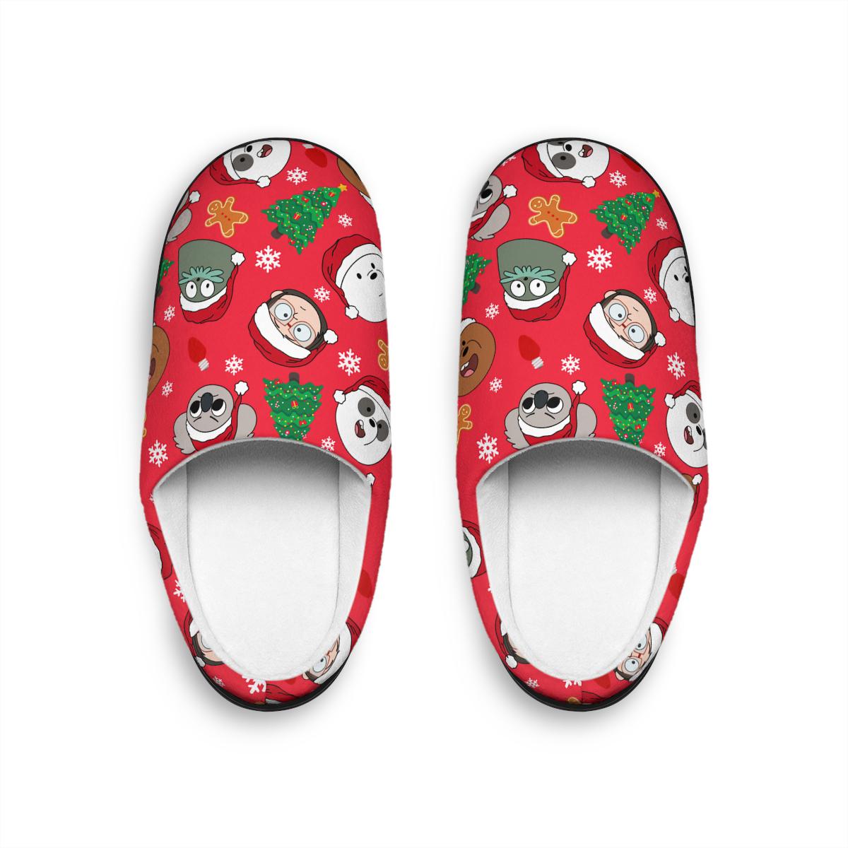 We Bare Bears Christmas Slippers | Grizzly Panda Ice Bear  Merry Christmas Indoor Slippers Gift Cartoon Character For Her For Him Gift