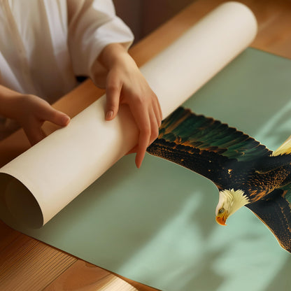 Vintage Soaring Bald Eagle Print Retro Outdoors Birding Poster Travel Poster Canadian Cabin Cottage Wall Art Hunting Poster Art for Dad