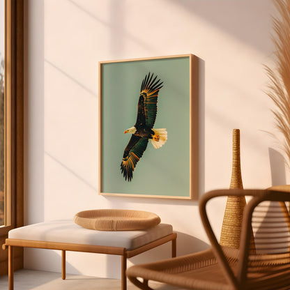Vintage Soaring Bald Eagle Print Retro Outdoors Birding Poster Travel Poster Canadian Cabin Cottage Wall Art Hunting Poster Art for Dad